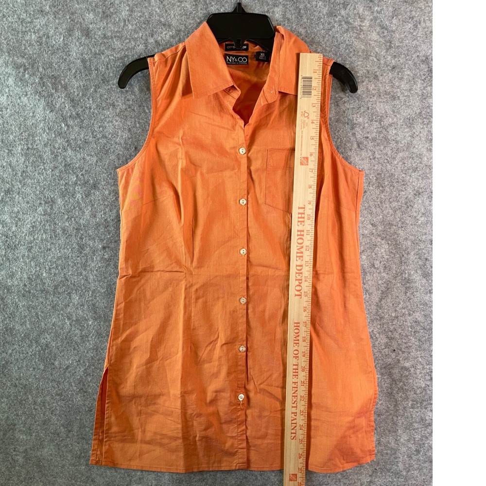 New York & Company City Stretch Orange Sleeveless Button Up Tunic Top XS - Picture 8 of 9